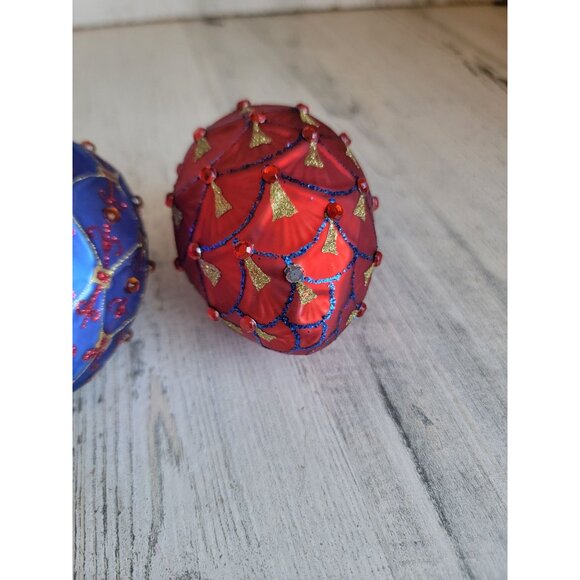 Egg glitter embroidered glass ornament set Xmas - Picture 3 of 6